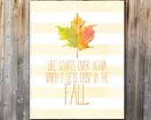 Fall Art Print: Fall Quote, Home Decor, Printable, Watercolor, Seasonal Art, Instant Download, 8x10, Modern, Eclectic, Leaf - madebykatydesigns