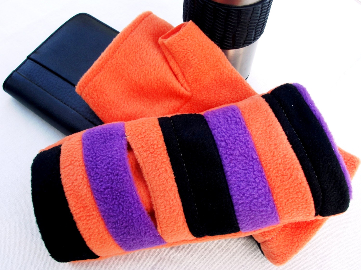 SALE OOAK Black Orange Purple Fingerless Gloves with Pockets. Back To School 20% OFF