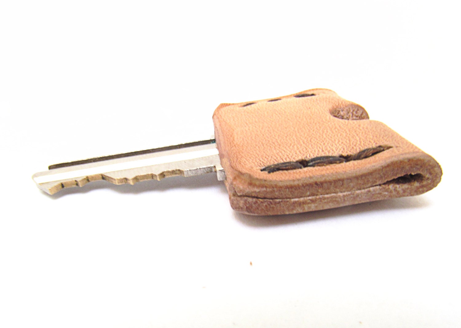 Leather Key Sleeve / Key Cap / Key Identifier / Key Cover / Tan / Monogram / Made in USA - CicadaLeatherCompany
