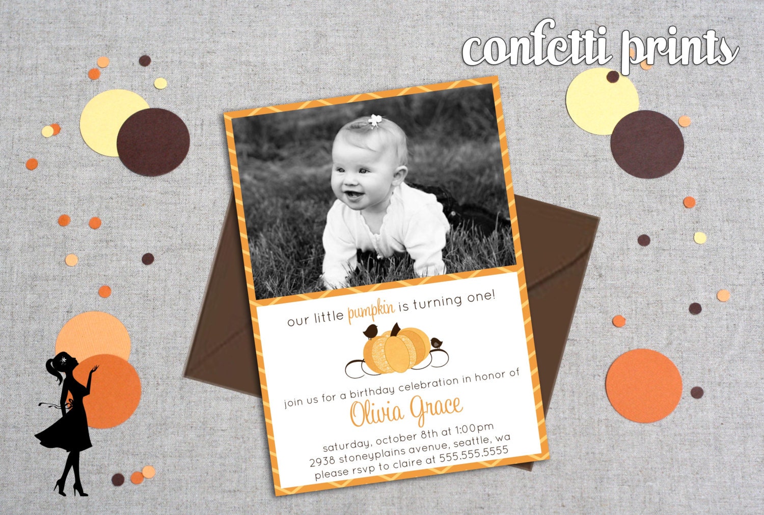 LITTLE PUMPKIN Birthday Invitation / Photo Card Printable Il_570xn