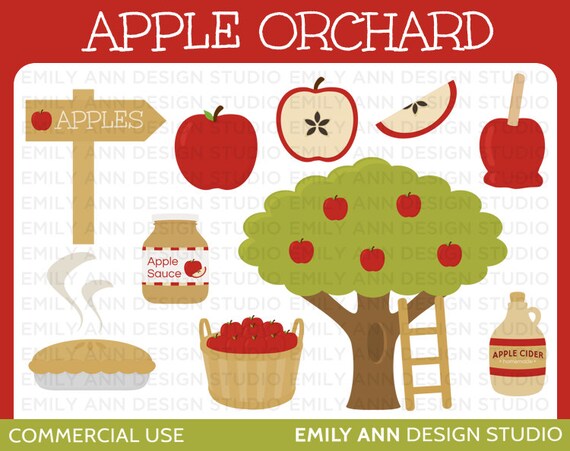Apple Orchard Tree Applesauce Apple Cider Pie Cute Clip Art - Commercial Use - Scrapbooking Invitations Cards - Instant Download Il_570xn