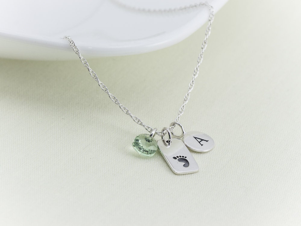 Reserved for Jessica (2) initial Baby Foot Necklace