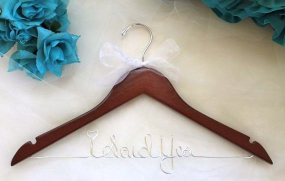 3.00 SALE ENDING SOON Cherry Wood Personalized Hanger Wood Wedding Dress Hanger Any Name, Wedding Date, Mrs. _____, Bride, I Do