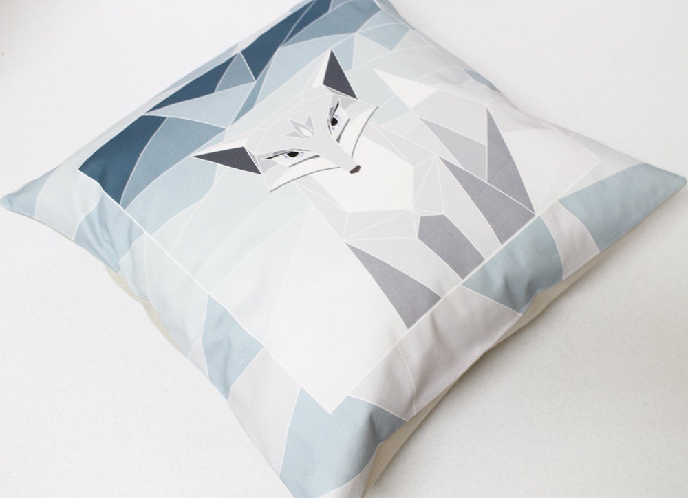 Arctic Fox decorative pillow cover - Throw Pillow - cool blue - ice blue - StudioPapilio