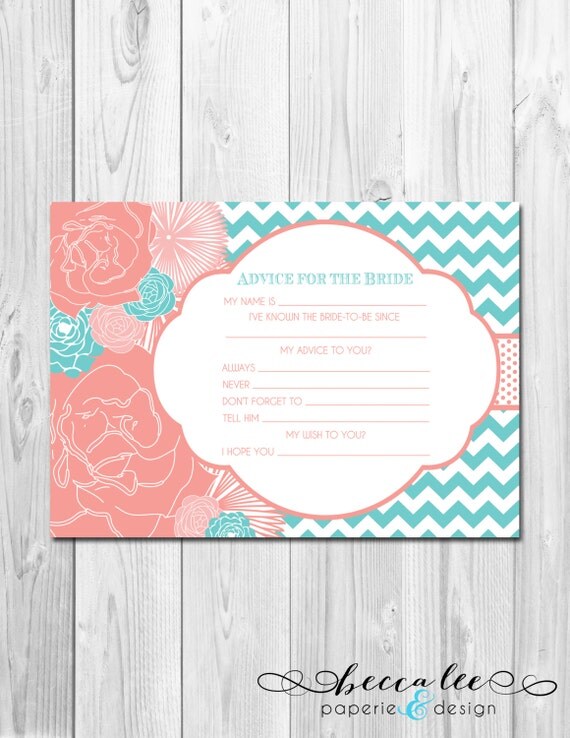INSTANT DOWNLOAD - Advice for the Bride - Big Coral and Turquoise Blooms - Printable Il_570xn