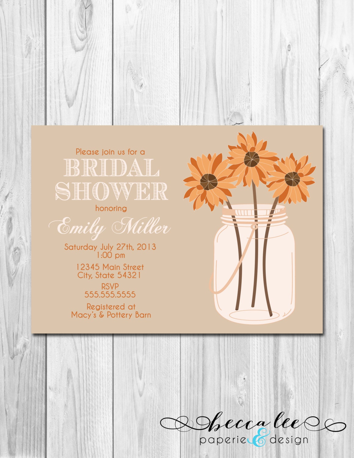 Mason Jar Flowers Bridal Shower, Baby Shower, Birthday Invitation - Fall Colors - DIY - Printable Il_570xn