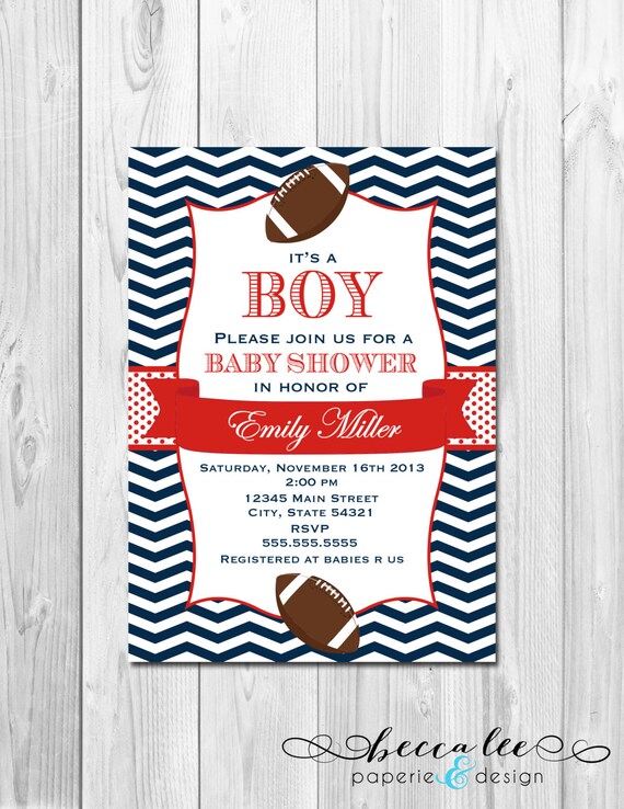 Football Baby Shower Invitation - Chevron Stripes - DIY - Printable Il_570xn