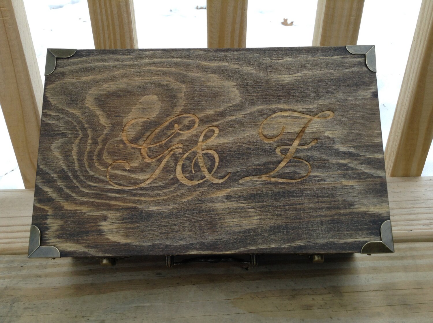 Small Engraved Wooden Suitcase Gift Box Rustic Vineyard Wedding Groomsmen Bridal Party Gift