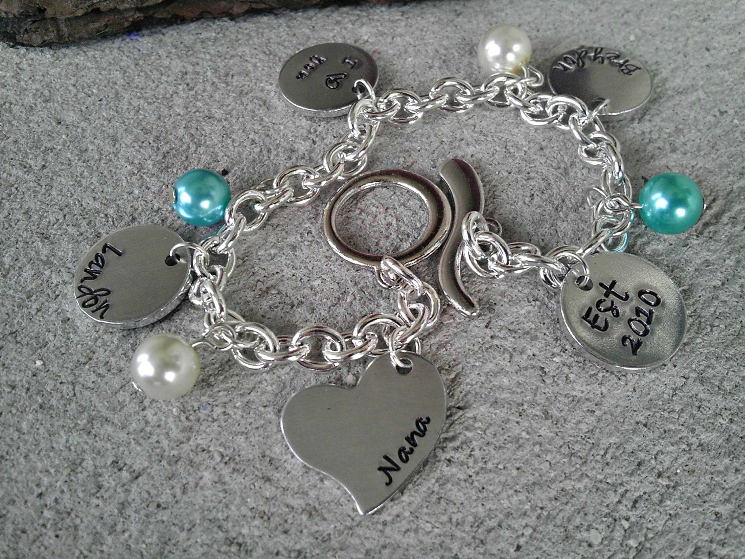 Family Name Bracelet - Hand Stamped Charm Bracelet - Family Bracelet - Personalized Bracelet - Kids Names - Grandma - Gift for Her - Mom