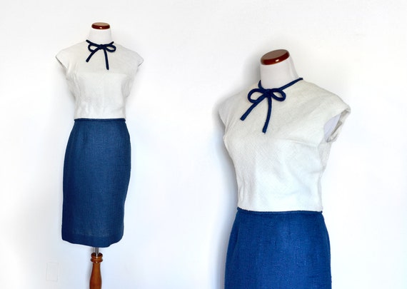 1950s Dress  / Small Dress / Nautical Dress / Sailor Dress /  Blue & White Dress / Women Dresses Day / Vintage Clothing Dresses