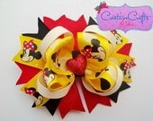 Bubbly Minnie Mouse Stacked Boutique Bow - Yellow, Red, Black, Disney, Cream, Heart, Glitter, Costume, Hair Accessory, Alligator Clip - CreativeCraftsByJen