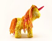 Yellow stuffed unicorn toy, plush unicorn, stuffed pony - Yellow flower unicorn with pink, orange, and yellow mane and tail - IndigoSews