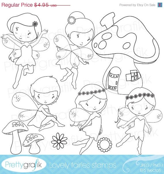 70% OFF SALE fairy digital stamp commercial use, vector graphics, digital stamp, digital images, faeries, fairy tale - DS513 Il_570xn