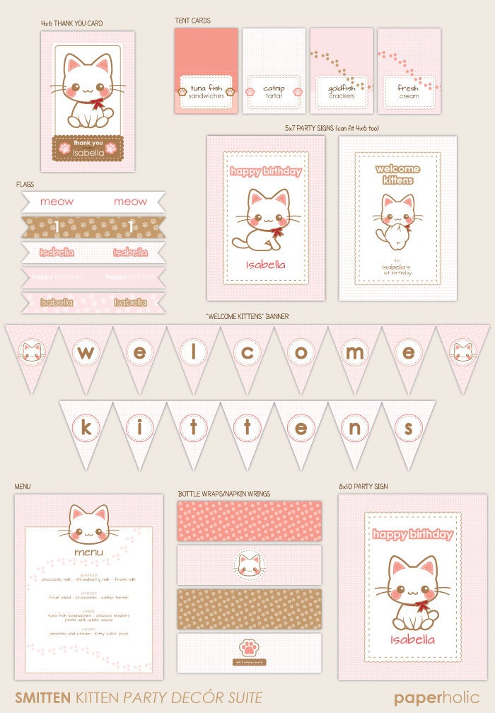 Kitty Cat Kitten - Custom Party Décor Suite - Printable Party Supplies by Paperholic Il_570xn
