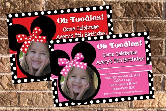 Minnie Mouse Inspired Birthday Party Photo Invitation 2 Color Choices Il_570xn