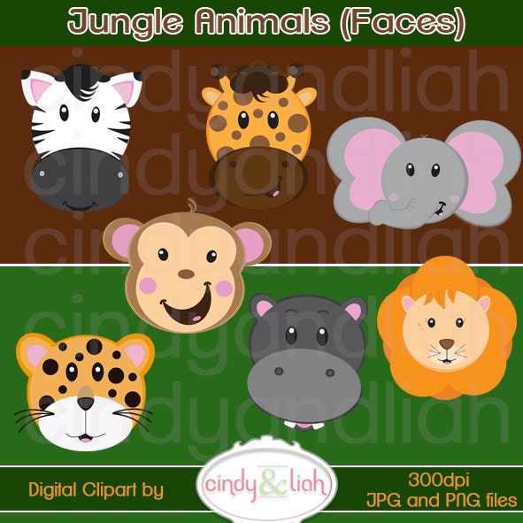 Jungle Animals Faces Clipart Il_570xn