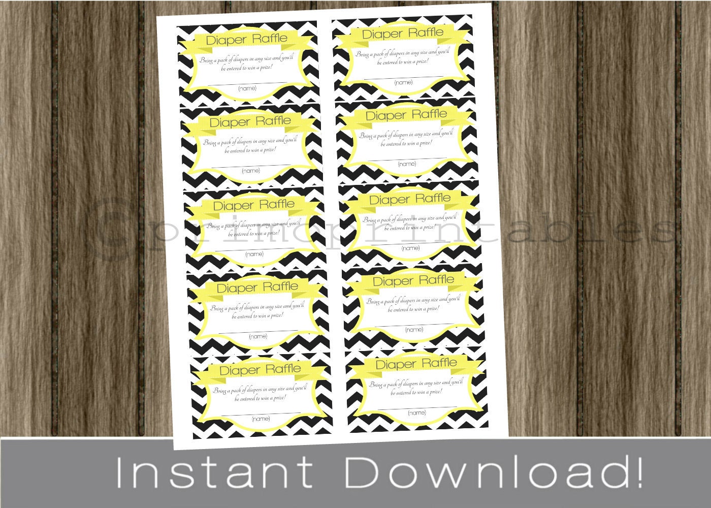 Baby Shower Diaper Raffle Tickets black chevron with yellow INSTANT DOWNLOAD diy digital printable file, print your own Il_570xn