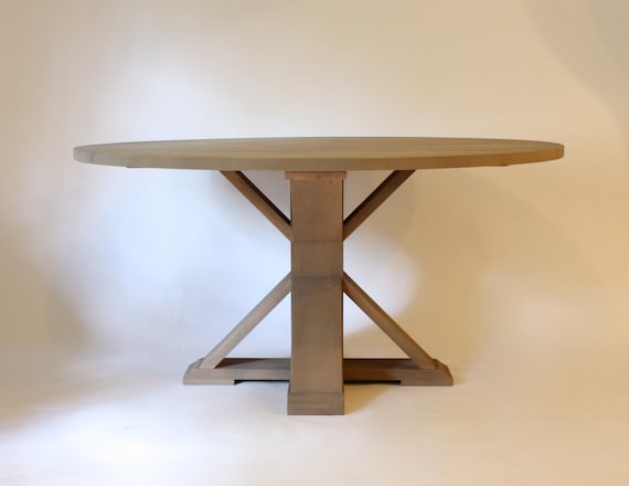 Trestle Round Natural Dining Table 60 by LMFurniture on Etsy