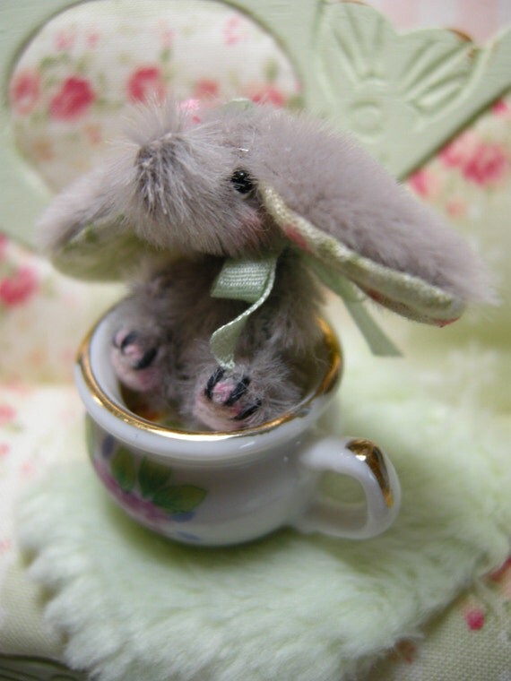 Miniature elephant with tiny tea cup by LittleBearPaws on Etsy