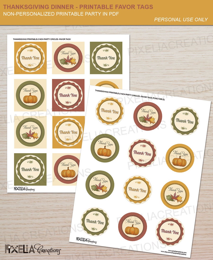Thanksgiving Dinner printable party- printable Favor tags or Gift tags Il_570xn