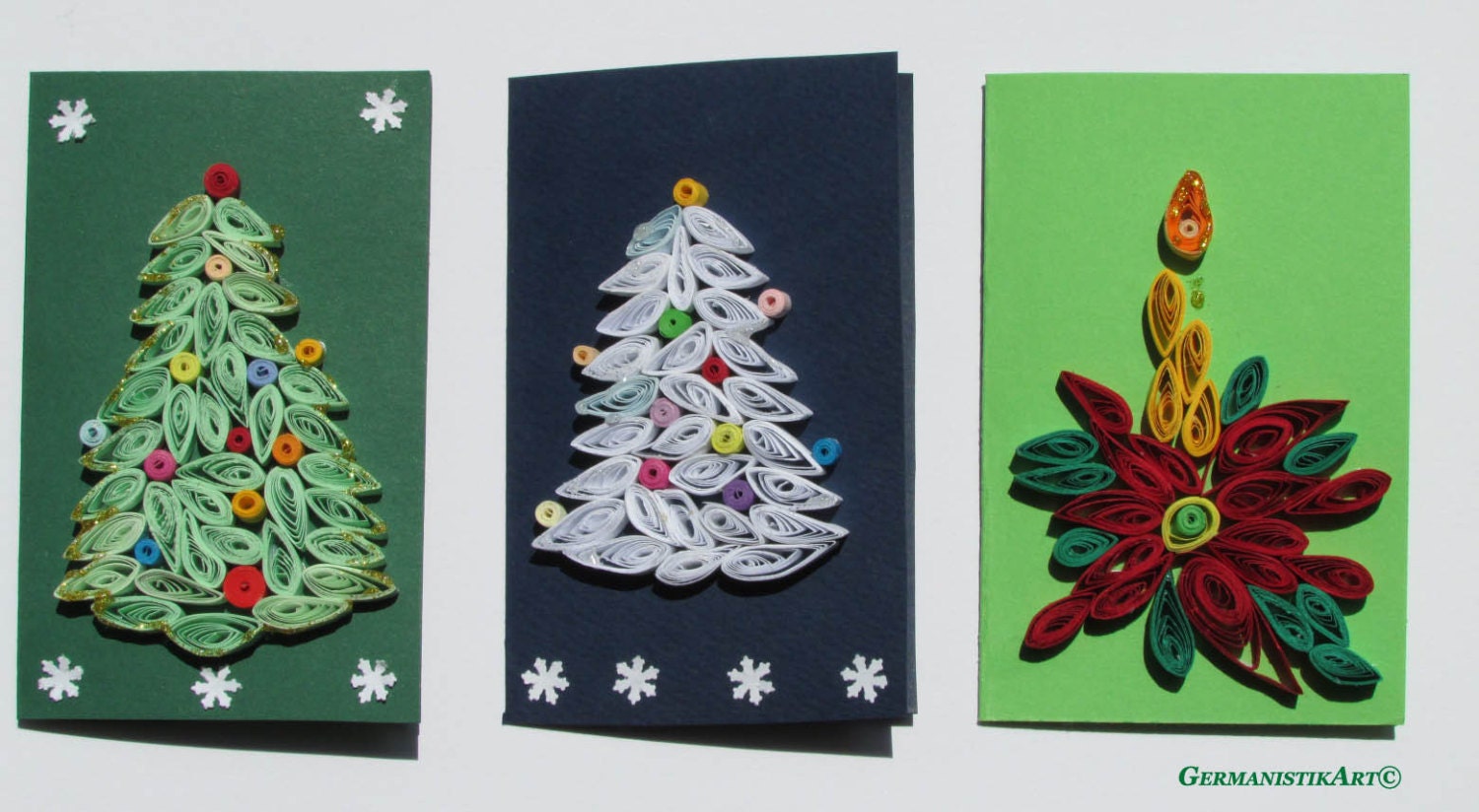 Christmas Quilling Set of 3 Quilled Paper Cards - GermanistikArt