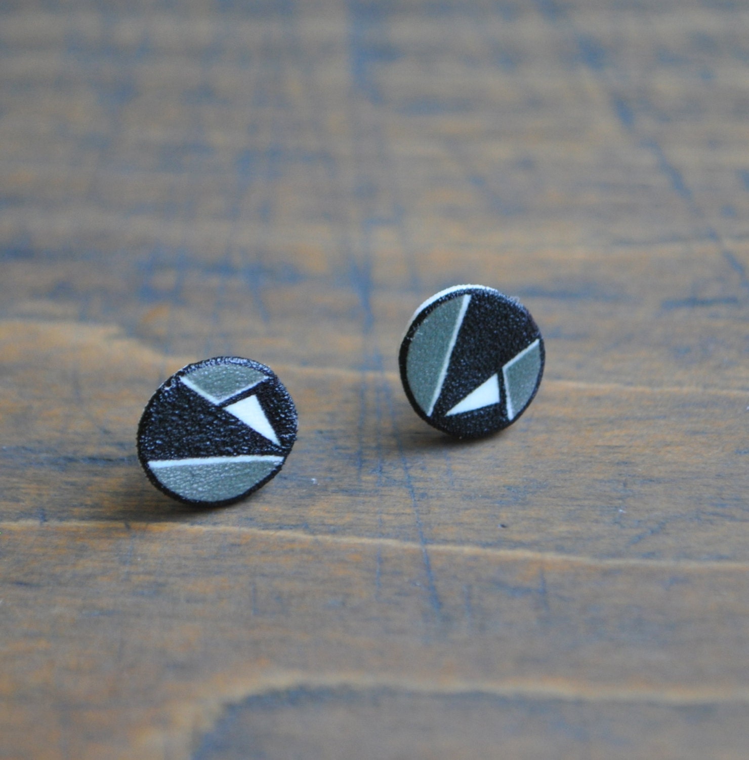 Abstract Circle Line Triangle Design With Black, Gray, White Earrings Two Different Sizes Available - yayhooray Abstract Circle Line Triangle Design With Black, Gray, White Earrings Two Different Sizes Available - yayhooray