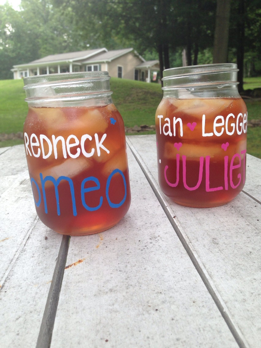 NEW Redneck Romeo, Tan Legged Juliet PAINTED JARS, Couple, Jason Aldean, Country music, Pink Poodle Country music jars