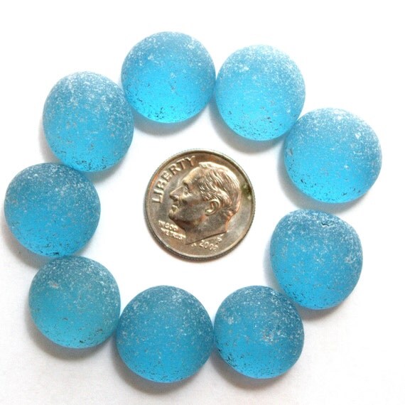 50pcs Frosted Ocean Blue Pebbles Flat Back Mini By Gogreenseaglass