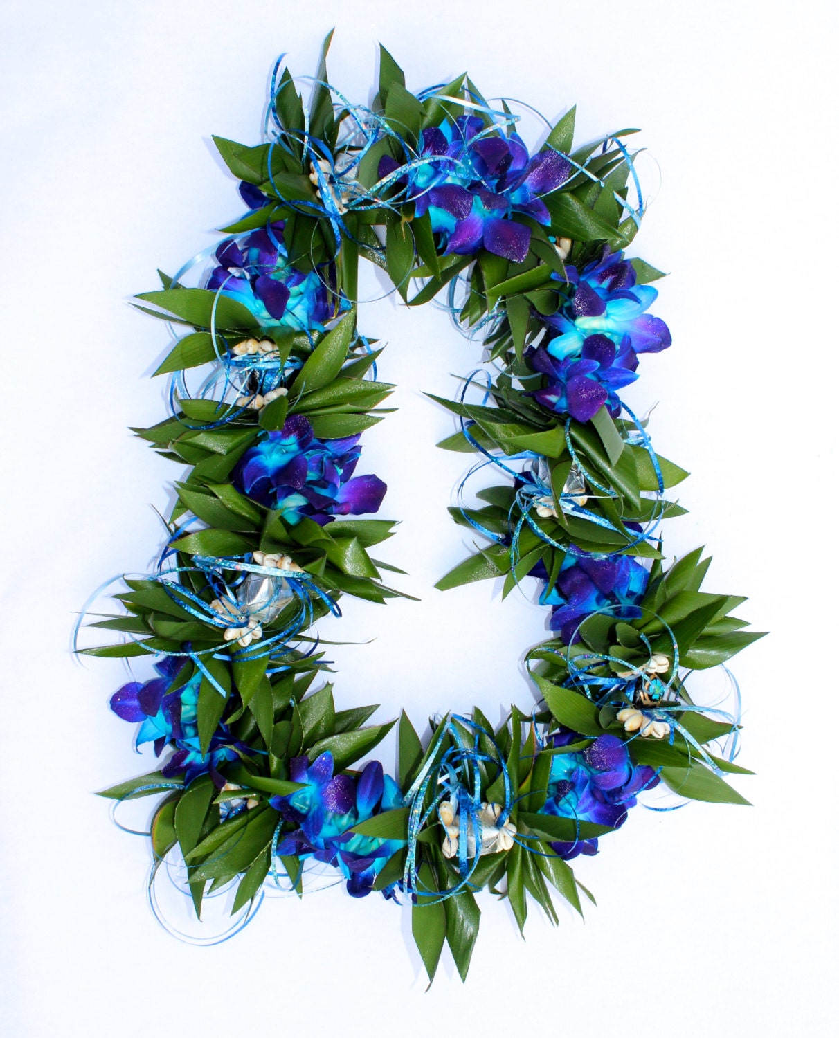 Custom Fresh Flower Ti Leaf Lei with Dendrobium by LeisForKokomo