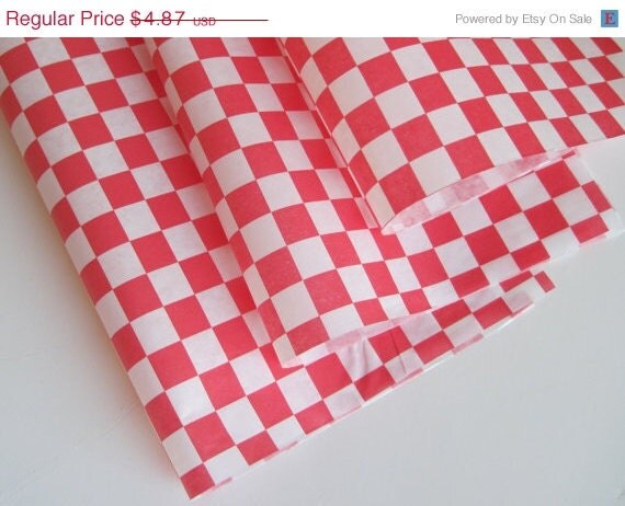 Cyber Week SALE 10% OFF 50 Sheets of Red and White Checkered Deli Wrap Wrapping Paper 12" x 12" Il_570xn