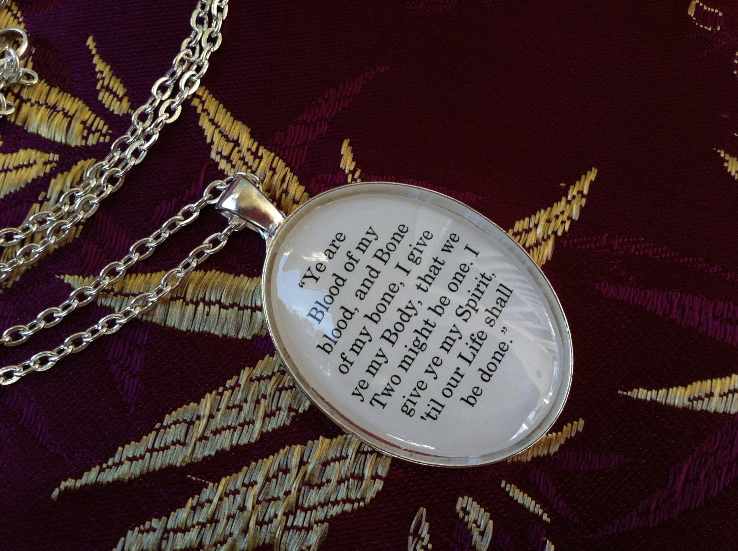 Outlander Ye are blood of my blood Book Quote Charm Oval Pendant Necklace Diana Gabaldon