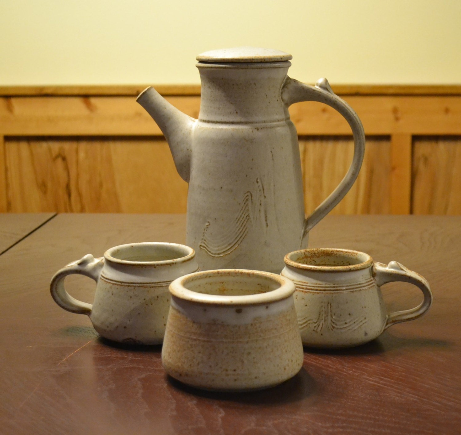 Vintage Goodsell Pottery Teapot Coffee Pot Mugs Sugar Bowl Tea Set Studio Pottery Handmade PanchosPorch - PanchosPorch