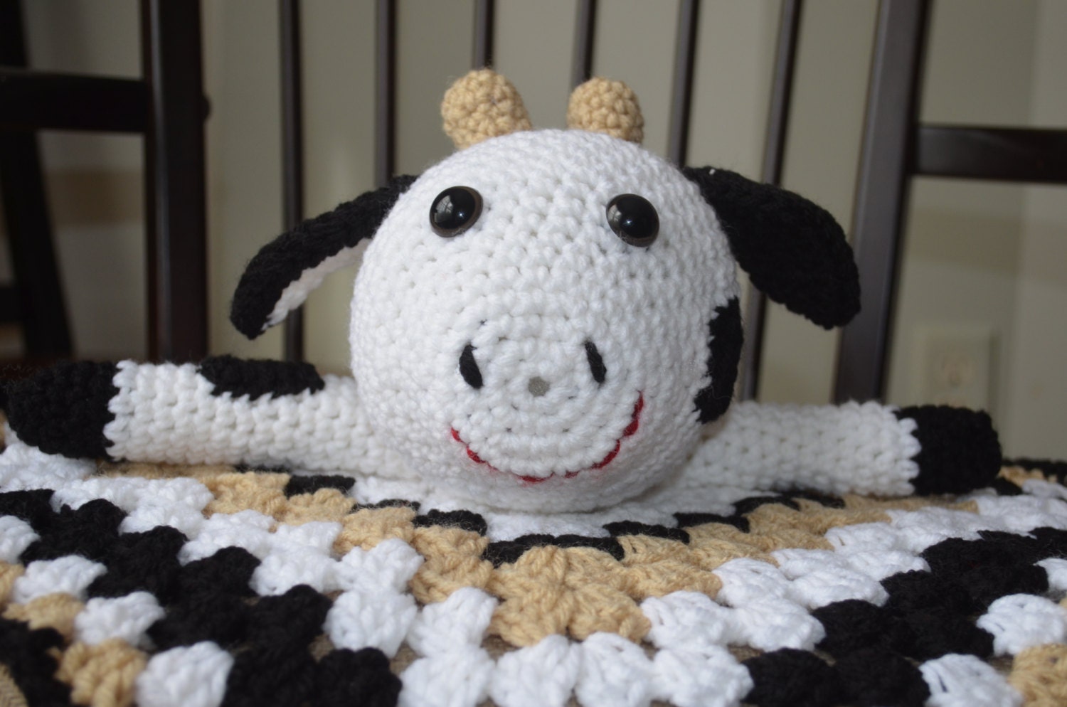Items similar to Crocheted Cow Lovey Blanket on Etsy