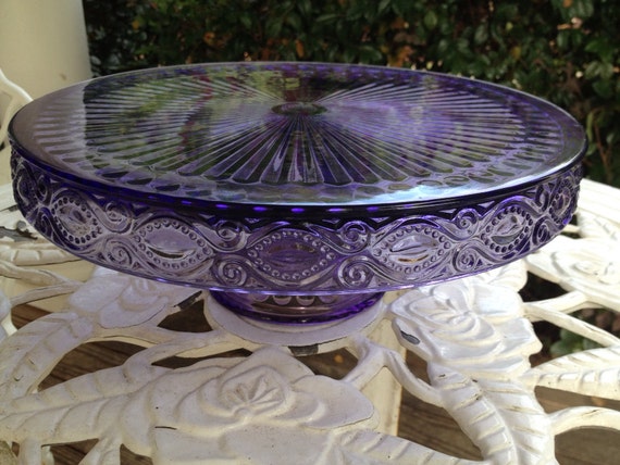 Purple Amethyst Depression Glass Cake Pedestal by TheFlyingHostess