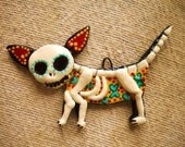Chuy the Zombie Chihuahua Necklace- Day of the Dead Style Mexican Skeleton Dog Pendant - MiBodegaJewelry