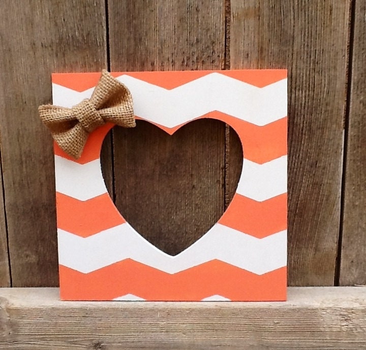 Coral chevron print frame with heart shaped opening - CozyCasaHomeDecor