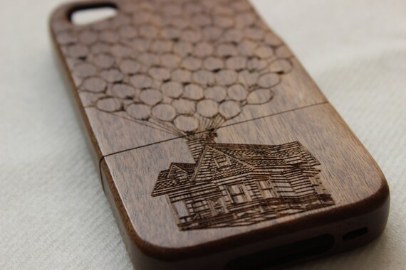 Wood iphone 4s case Engraved Up balloons wood iphone by Janecases