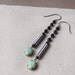 reduced - mint green black and white striped earrings handmade from vintage repurposed jewelry soft grunge summer spring