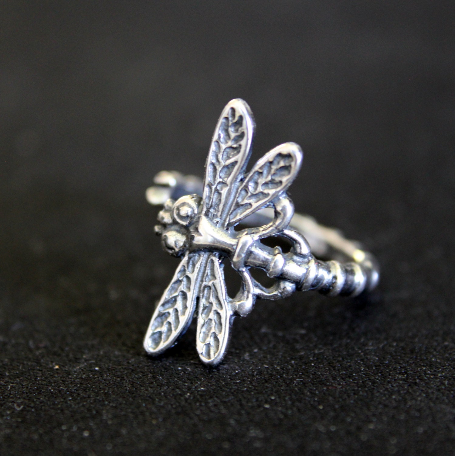 Silver Dragonfly Ring with Sterling Overlay Dragonfly Wrap Ring