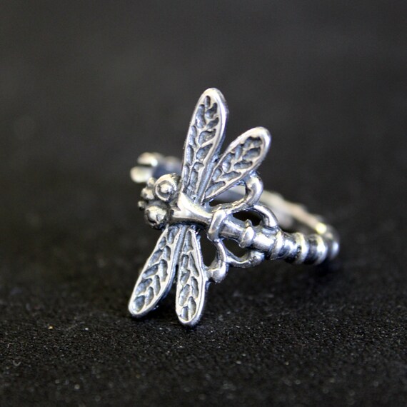 Silver Dragonfly Ring with Sterling Overlay Dragonfly Wrap Ring Silver Dragonfly Ring with Sterling Overlay Dragonfly Wrap Ring