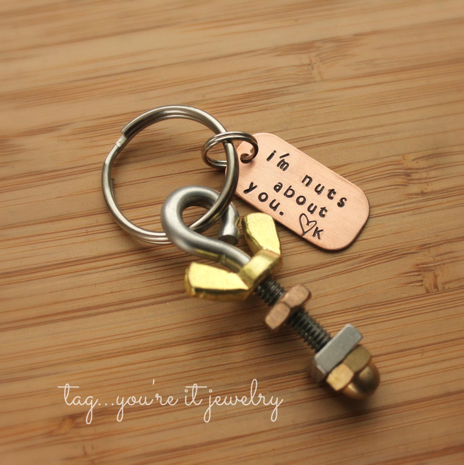 Mens Keyring Nuts about you Keychain for Him by TagYoureItJewelry