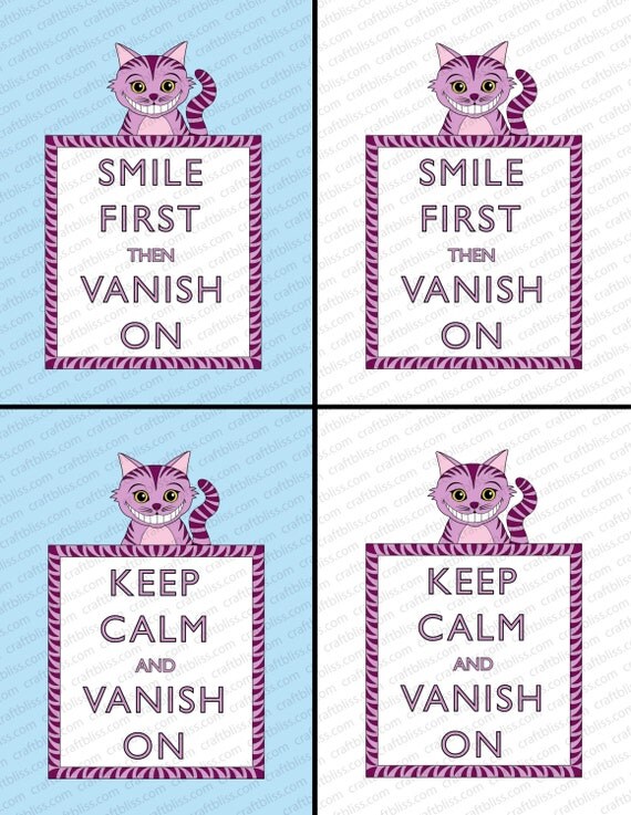 Cheshire Cat Alice in Wonderland Digital Download Print 4 To Choose From for Parties, Decor, Baby Shower and More Keep Calm and Vanish On Il_570xn