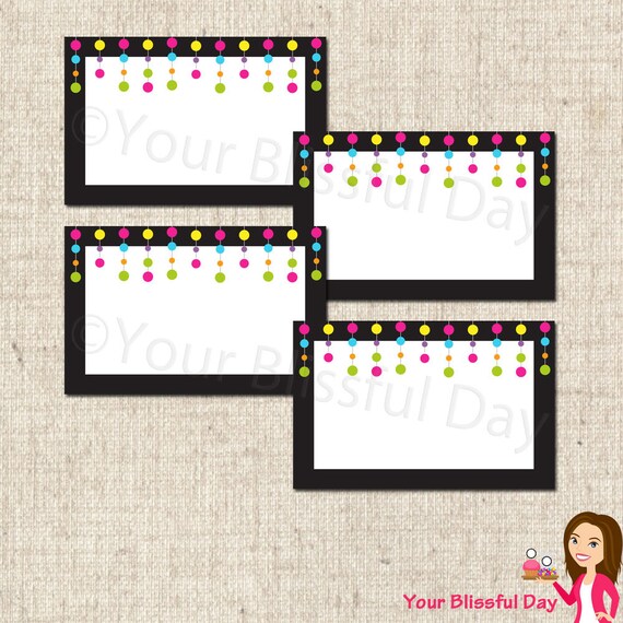 PRINTABLE Party Dot Strings Label Tents in Bright Colors Il_570xn