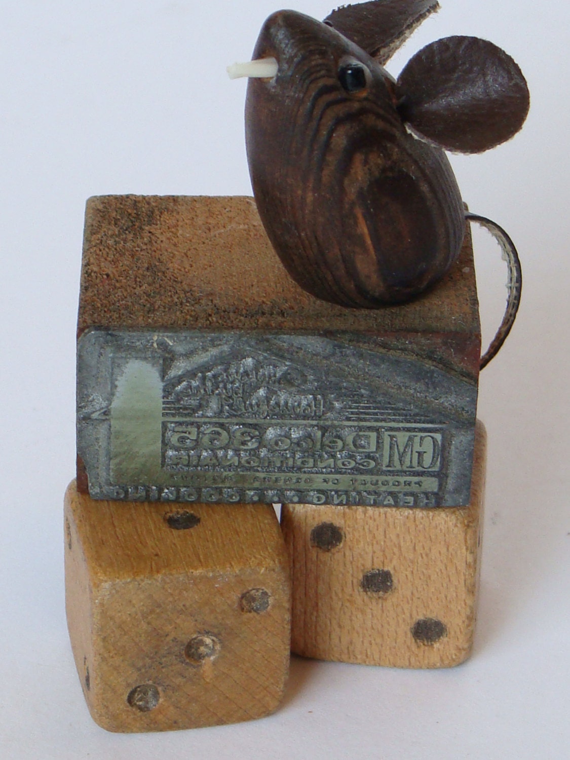 Dice Mouse and Printer's Block - Vintage Miniature Wooden Items - Printer's Box Collectibles - susiewecker