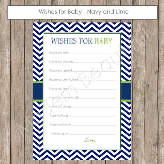 Wishes for Baby Cards - Navy and Lime Green Chevron - INSTANT DOWNLOAD - Coordinates nautical2 elephant1 Il_570xn