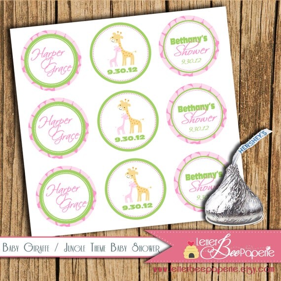 Baby Giraffe / Jungle Theme Hershey's Kiss Labels for Baby Shower - Customize Your Colors for Boy, Girl, Gender Neutral - Printable File Il_570xn