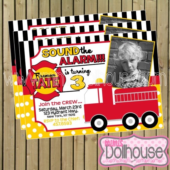 Fireman Invitation- Printable Firetruck Birthday Invitation- Fire Truck Invitation PDF/JPEG Il_570xn
