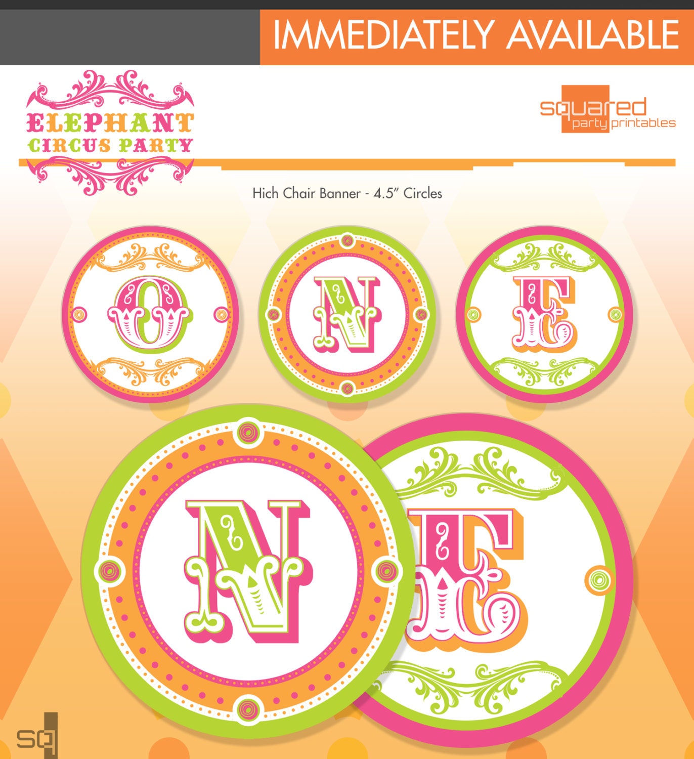 Pink Circus Elephant High Chair banner - Hot Pink - 1st Birthday - DIY Print - Vintage Carnival - Instant Download Il_570xn