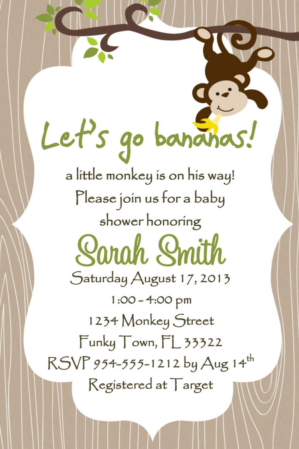 Monkey Baby Shower Invitation Template 4x6 - Boy