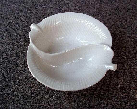 Items similar to Vintage Divided Ceramic Bowl, Mid Century 8" white